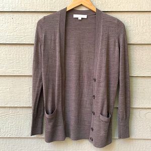 Loft Ann Taylor Brown Button Cardigan Front Pockets